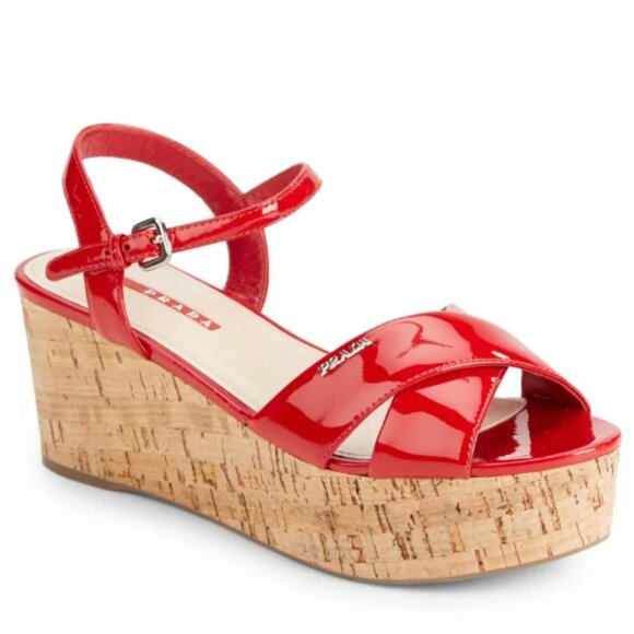 Prada Cork Wedges Cherry Red 38 - Picture 1 of 3